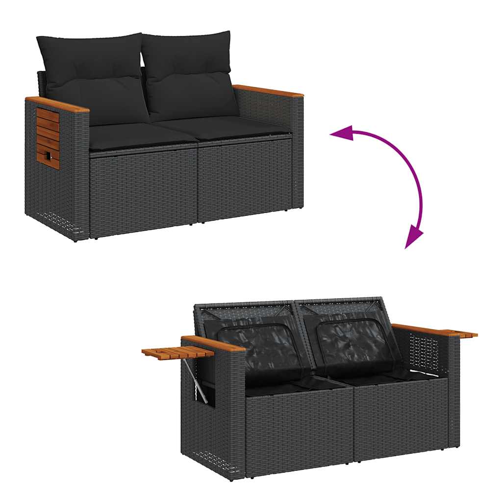 4-tlg. Garten-Sofagarnitur mit Kissen Schwarz Poly Rattan