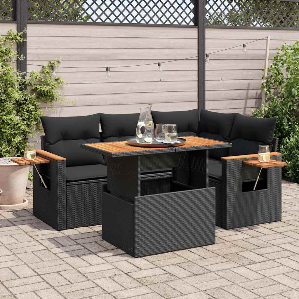 4-tlg. Garten-Sofagarnitur mit Kissen Schwarz Poly Rattan