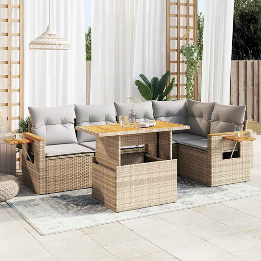 5-tlg. Garten-Sofagarnitur mit Kissen Beige Poly Rattan Akazie