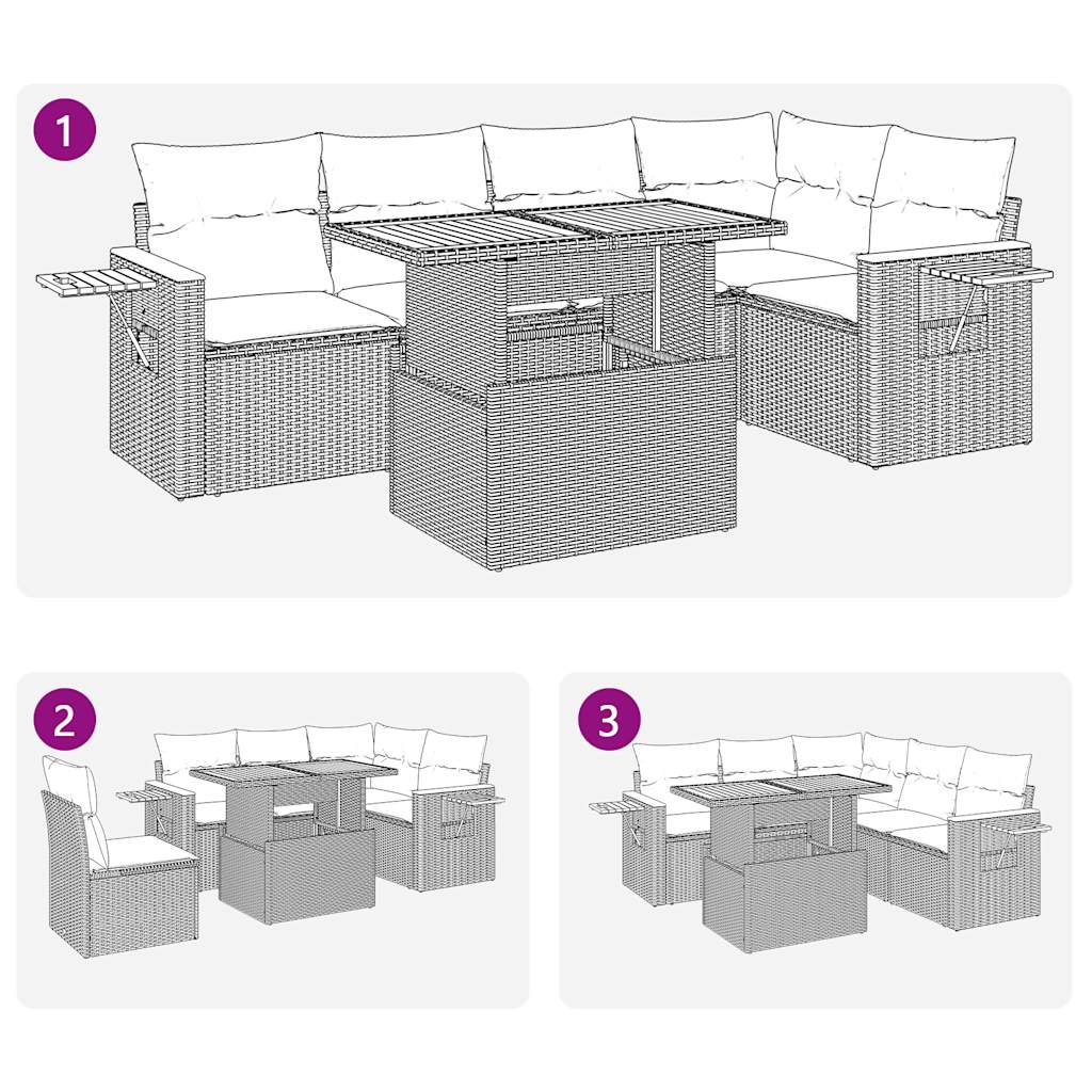 5-tlg. Garten-Sofagarnitur mit Kissen Grau Poly Rattan Akazie