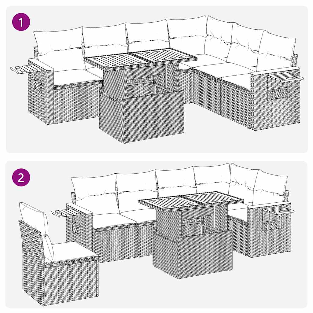 6-tlg. Garten-Sofagarnitur mit Kissen Schwarz Poly Rattan