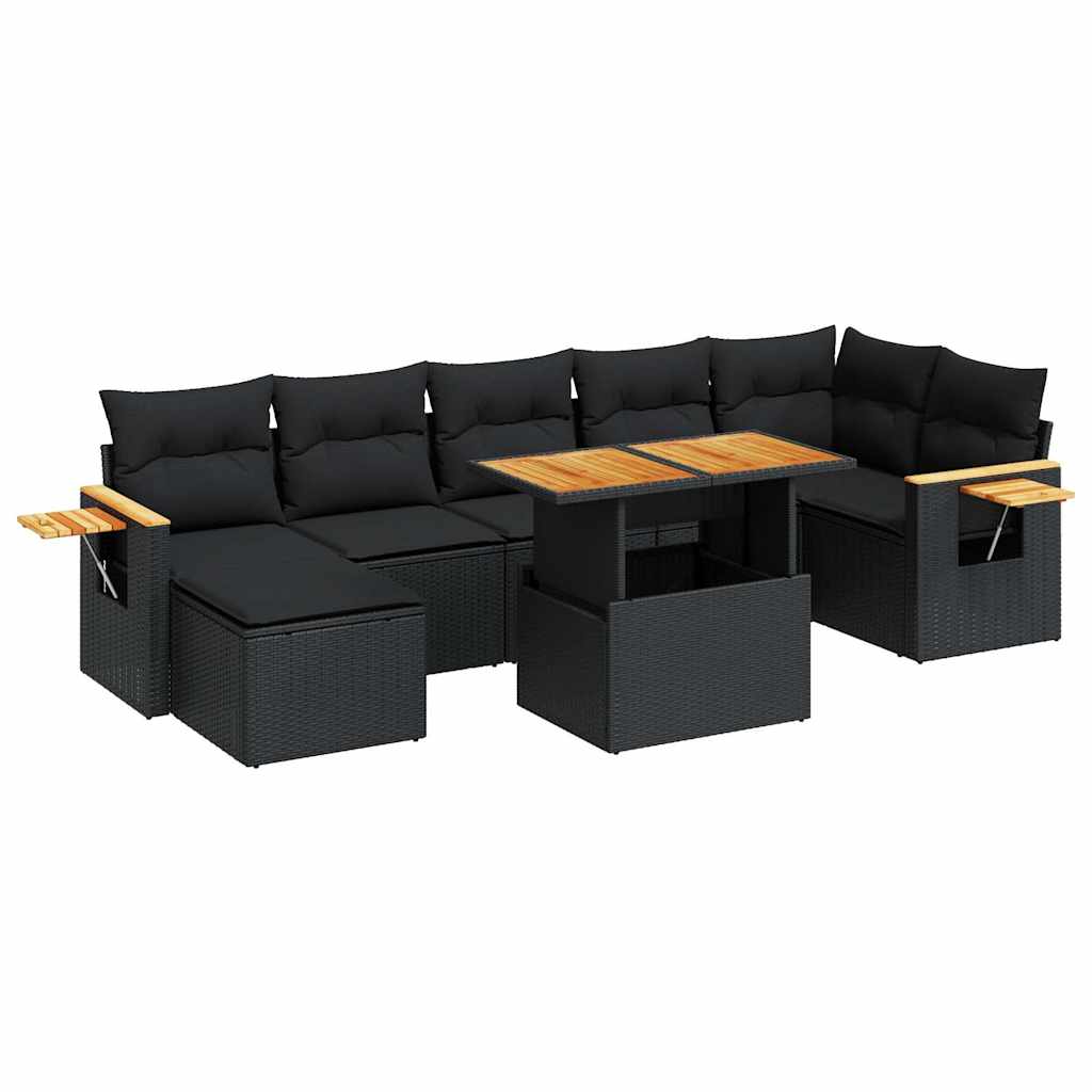 8-tlg. Garten-Sofagarnitur mit Kissen Schwarz Poly Rattan