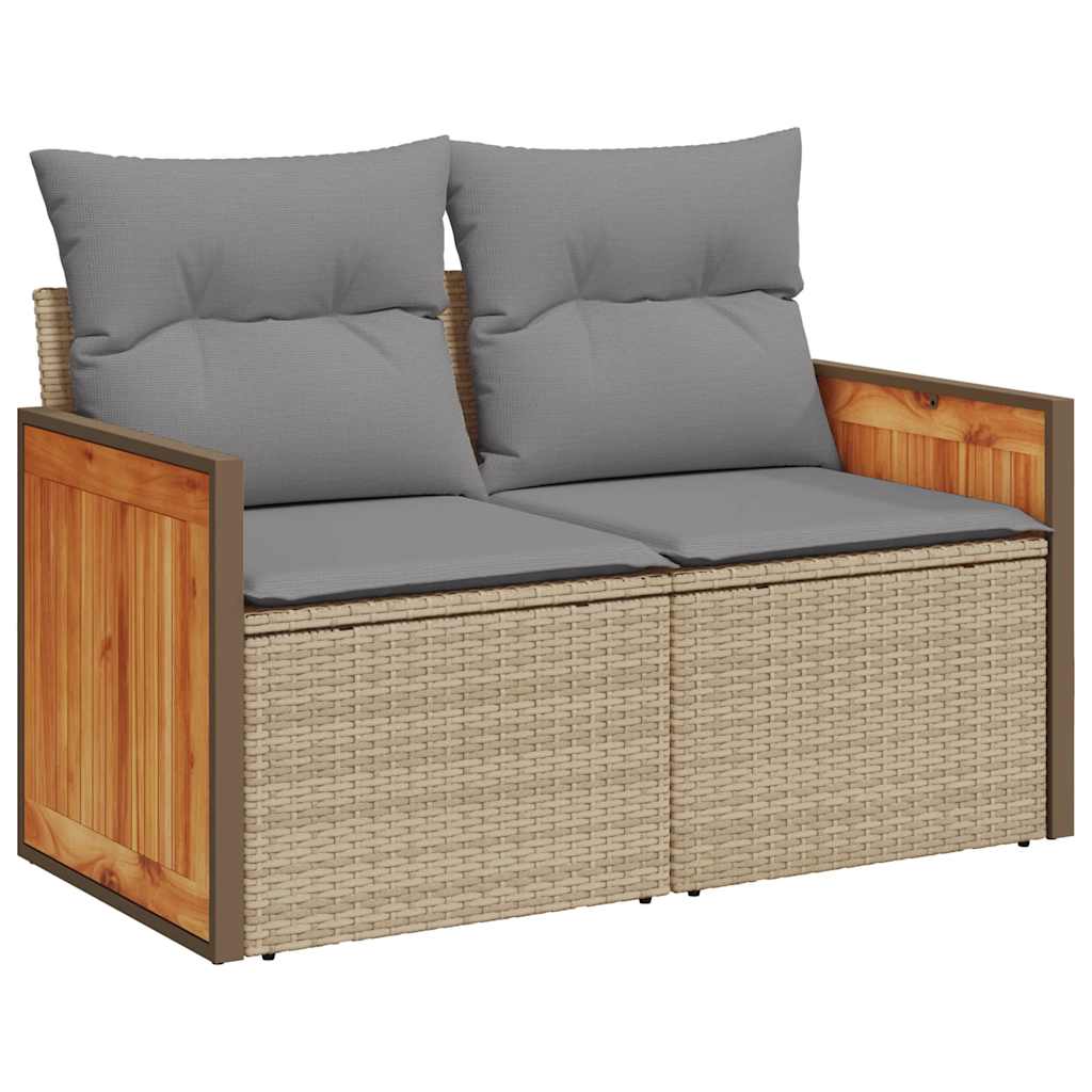 6-tlg. Garten-Sofagarnitur mit Kissen Beige Poly Rattan Akazie