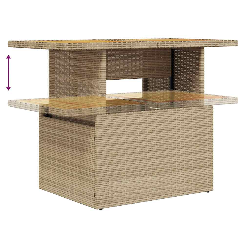 7-tlg. Garten-Sofagarnitur mit Kissen Beige Poly Rattan Akazie