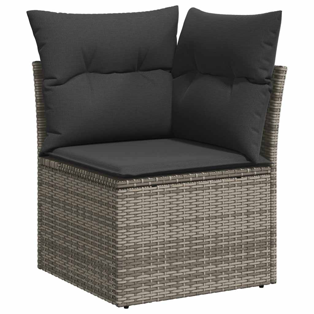 8-tlg. Garten-Sofagarnitur mit Kissen Grau Poly Rattan Akazie