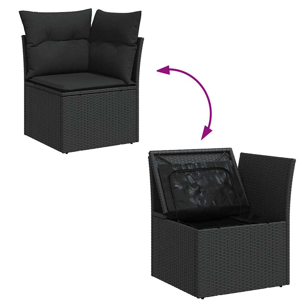 9-tlg. Garten-Sofagarnitur mit Kissen Schwarz Poly Rattan