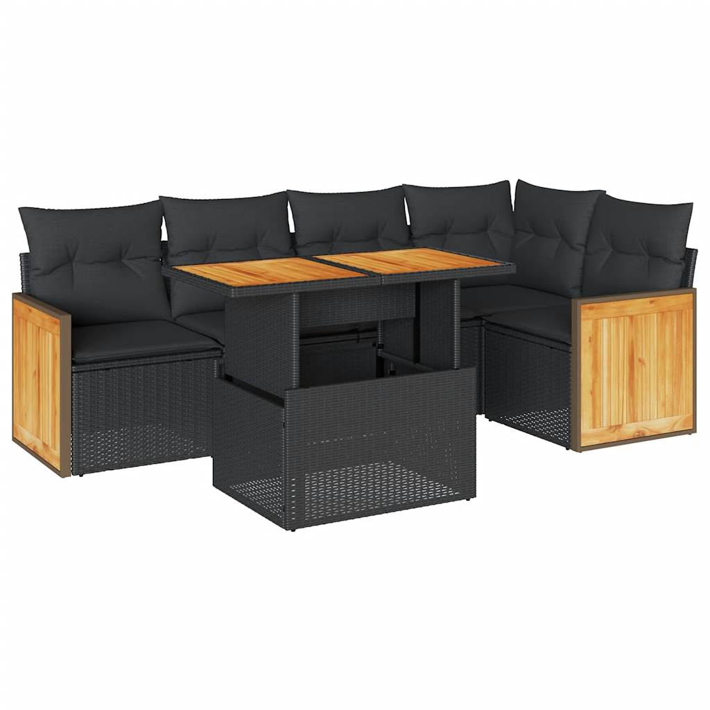 6-tlg. Garten-Sofagarnitur mit Kissen Schwarz Poly Rattan