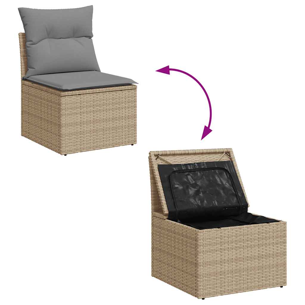 6-tlg. Garten-Sofagarnitur mit Kissen Beige Poly Rattan Akazie