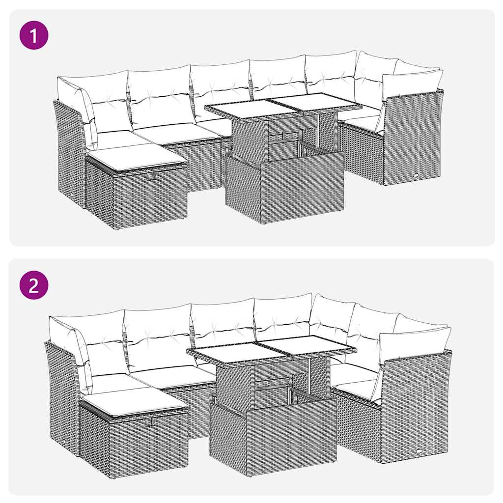 8-tlg. Garten-Sofagarnitur mit Kissen Schwarz Poly Rattan