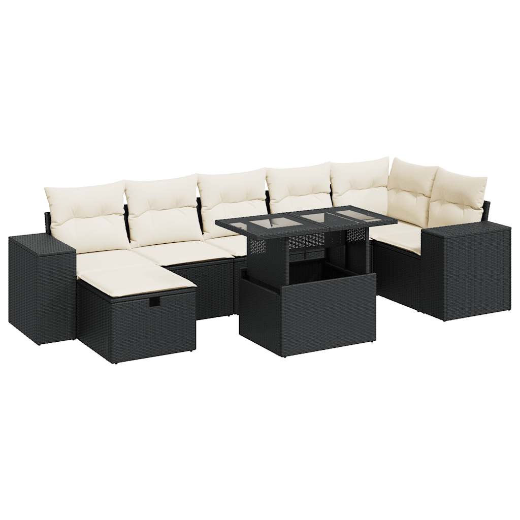 5-tlg. Garten-Sofagarnitur mit Kissen Schwarz Poly Rattan