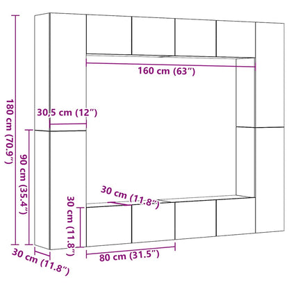 8-tlg. TV-Schrank-Set Wandmontage Artisan-Eiche Holzwerkstoff