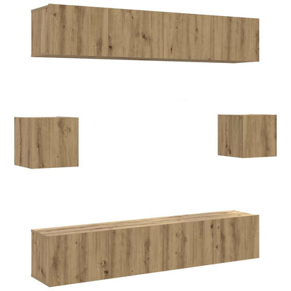 6-tlg. TV-Schrank-Set Wandmontage Artisan-Eiche Holzwerkstoff