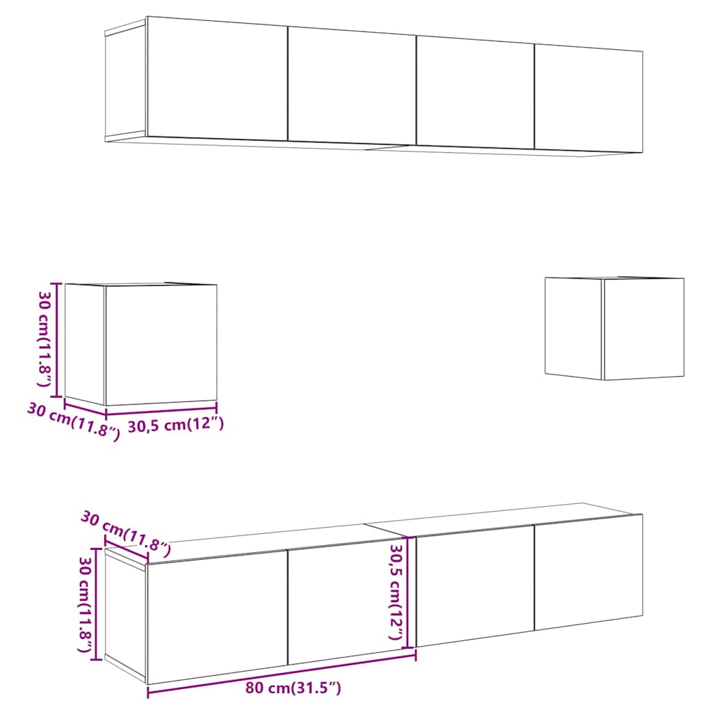 6-tlg. TV-Schrank-Set Wandmontage Artisan-Eiche Holzwerkstoff