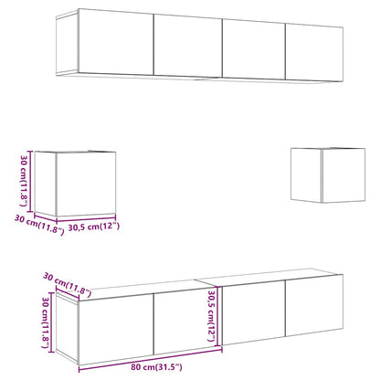 6-tlg. TV-Schrank-Set Wandmontage Artisan-Eiche Holzwerkstoff