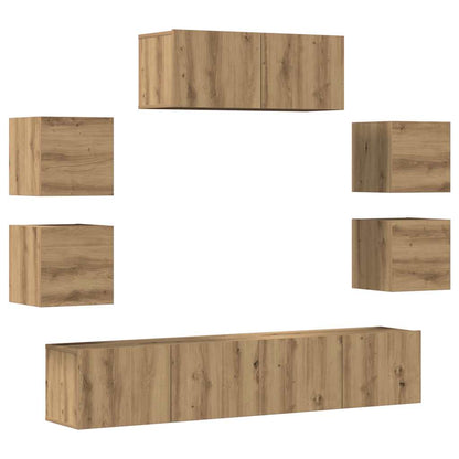 7-tlg. TV-Schrank-Set Wandmontage Artisan-Eiche Holzwerkstoff