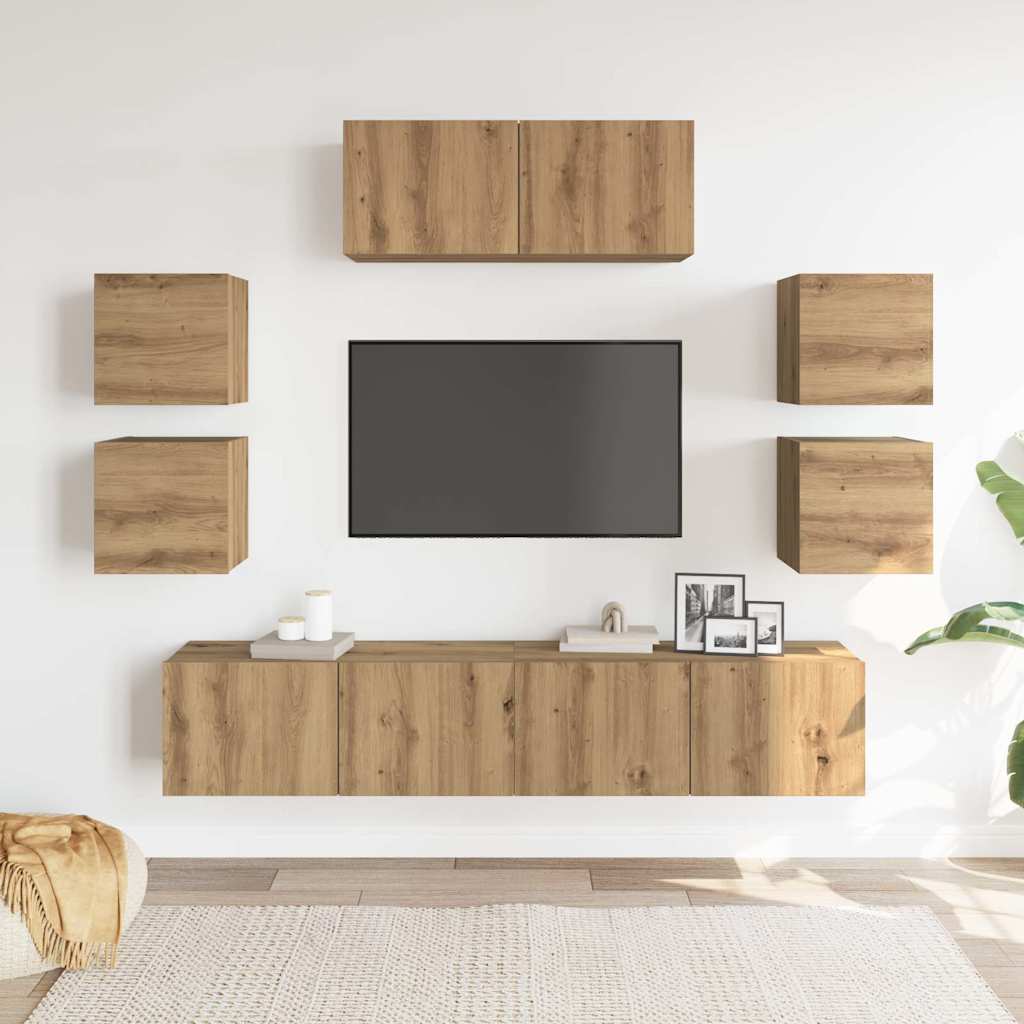 7-tlg. TV-Schrank-Set Wandmontage Artisan-Eiche Holzwerkstoff