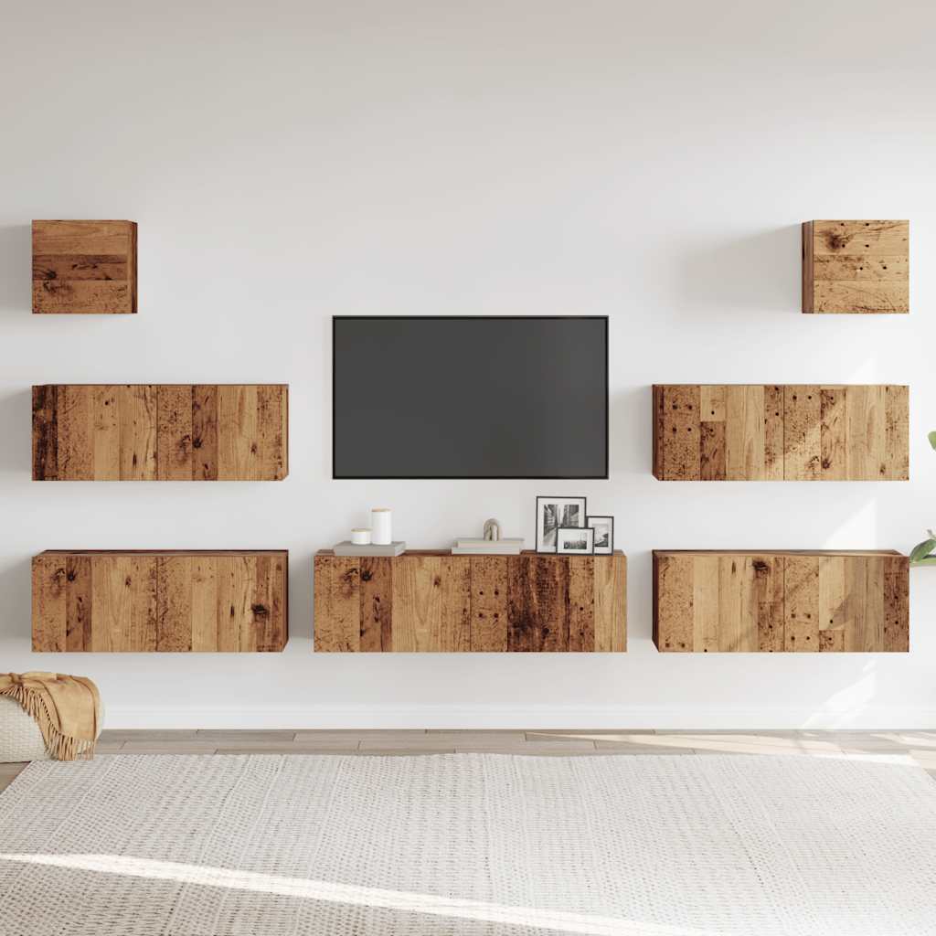 7-tlg. TV-Schrank-Set Wandmontage Altholz-Optik Holzwerkstoff