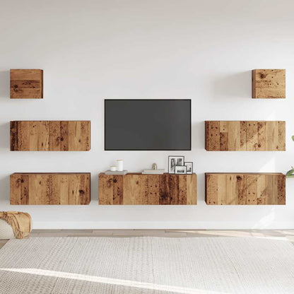 7-tlg. TV-Schrank-Set Wandmontage Altholz-Optik Holzwerkstoff