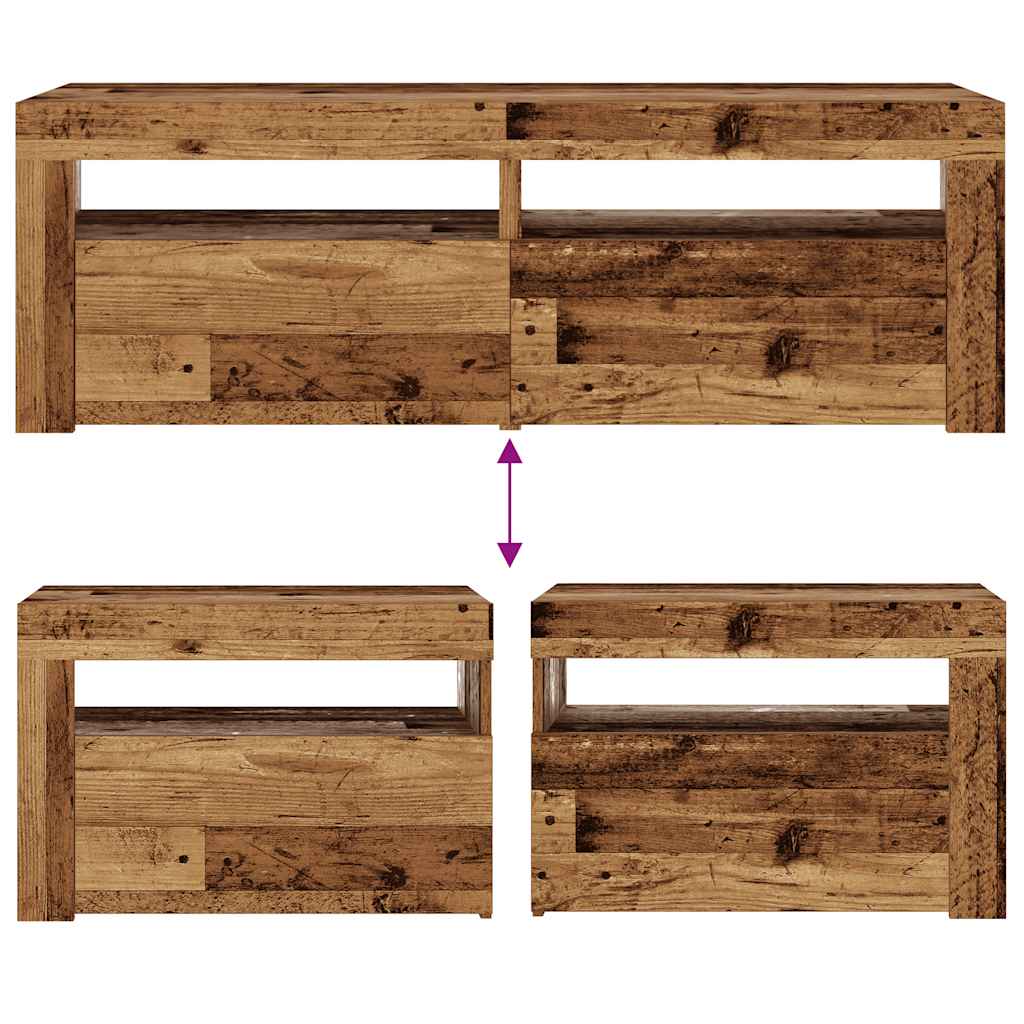 Nachttische 2 Stk. mit LEDs Altholz-Optik 60x35x40 cm