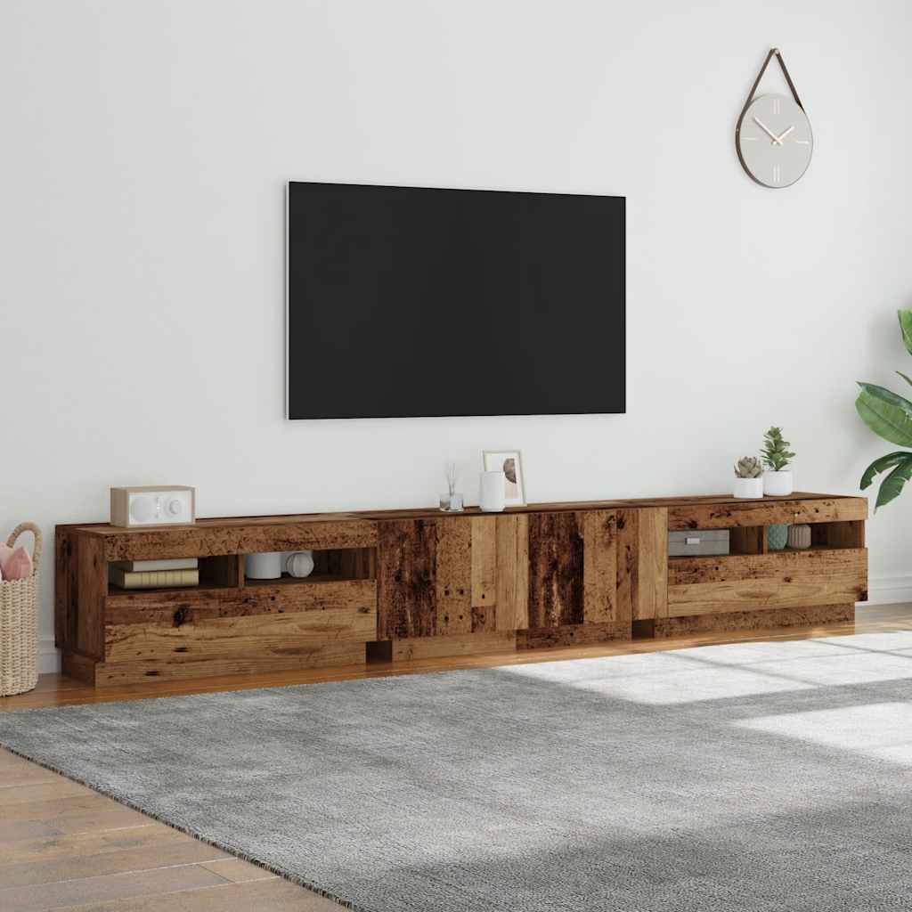 TV-Schrank mit LED-Leuchten Altholz-Optik 260x35x40 cm