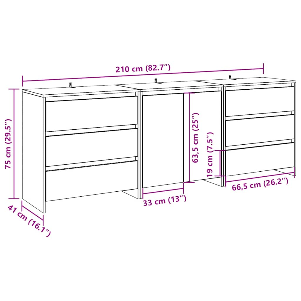 3-tlg. Sideboard Altholz-Optik Holzwerkstoff