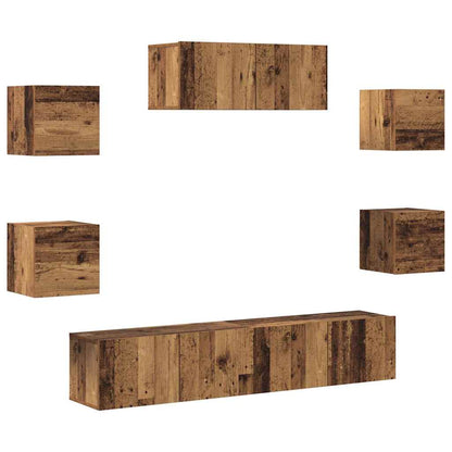 5-teiliges TV-Schrank-Set Wandmontage aus altem Holz