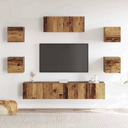 5-teiliges TV-Schrank-Set Wandmontage aus altem Holz