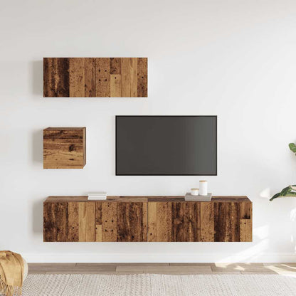 4-tlg. TV-Schrank-Set Wandmontage Altholz-Optik Holzwerkstoff