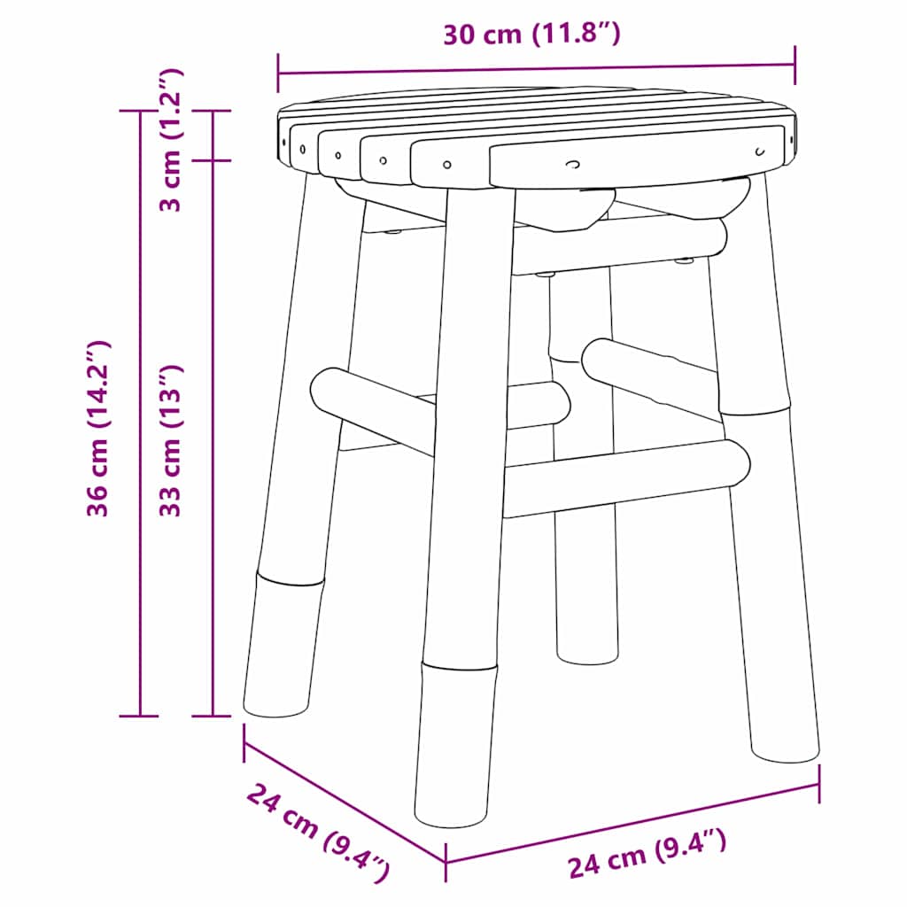 Niedriger Hocker Rund Ø30x36 cm aus Bambus