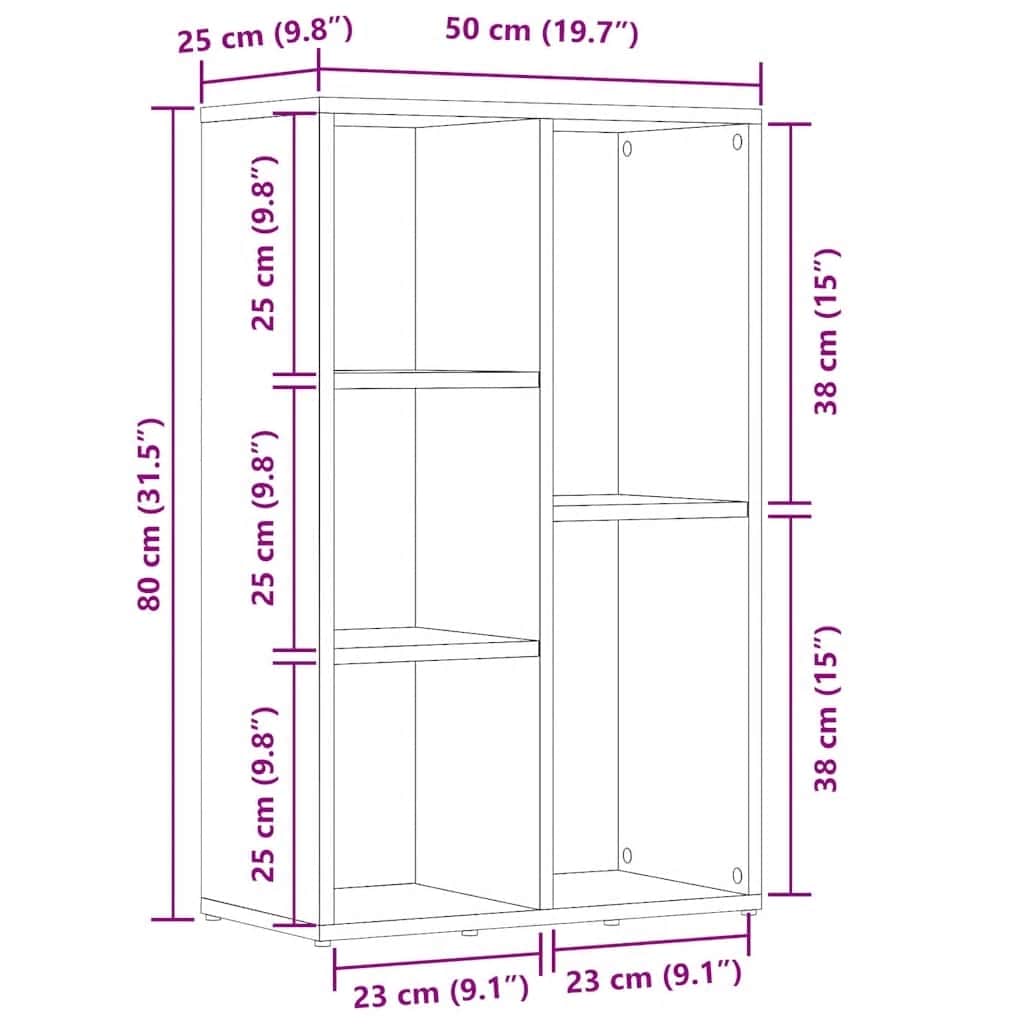 Bücherregal Schwarz Eichen-Optik 50x25x80 cm Holzwerkstoff