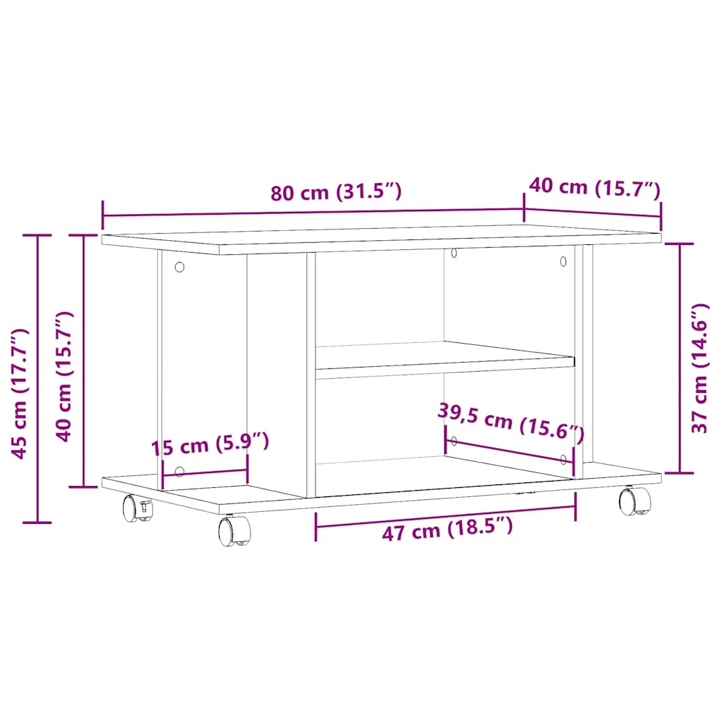 TV-Schrank mit Rollen Schwarz Eichen-Optik 80x40x45 cm