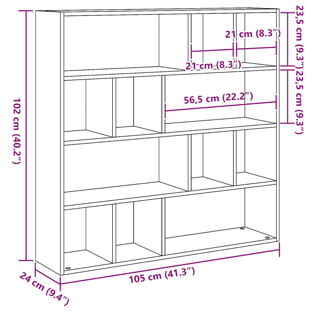 Bücherschrank/Raumteiler Eiche schwarz 105x24x102 cm