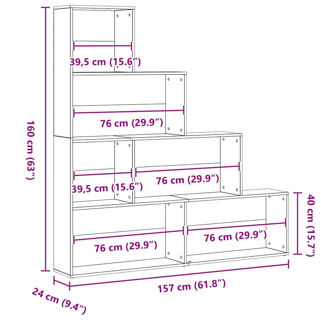 Bücherregal Schwarz Eichen-Optik 155 x 24 x 160 cm