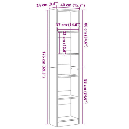 Bücherregal Schwarz Eichen-Optik 40x24x176 cm Holzwerkstoff