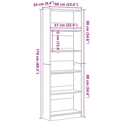 Bücherregal Schwarz Eichen-Optik 60 x 24 x 176 cm Holzwerkstoff