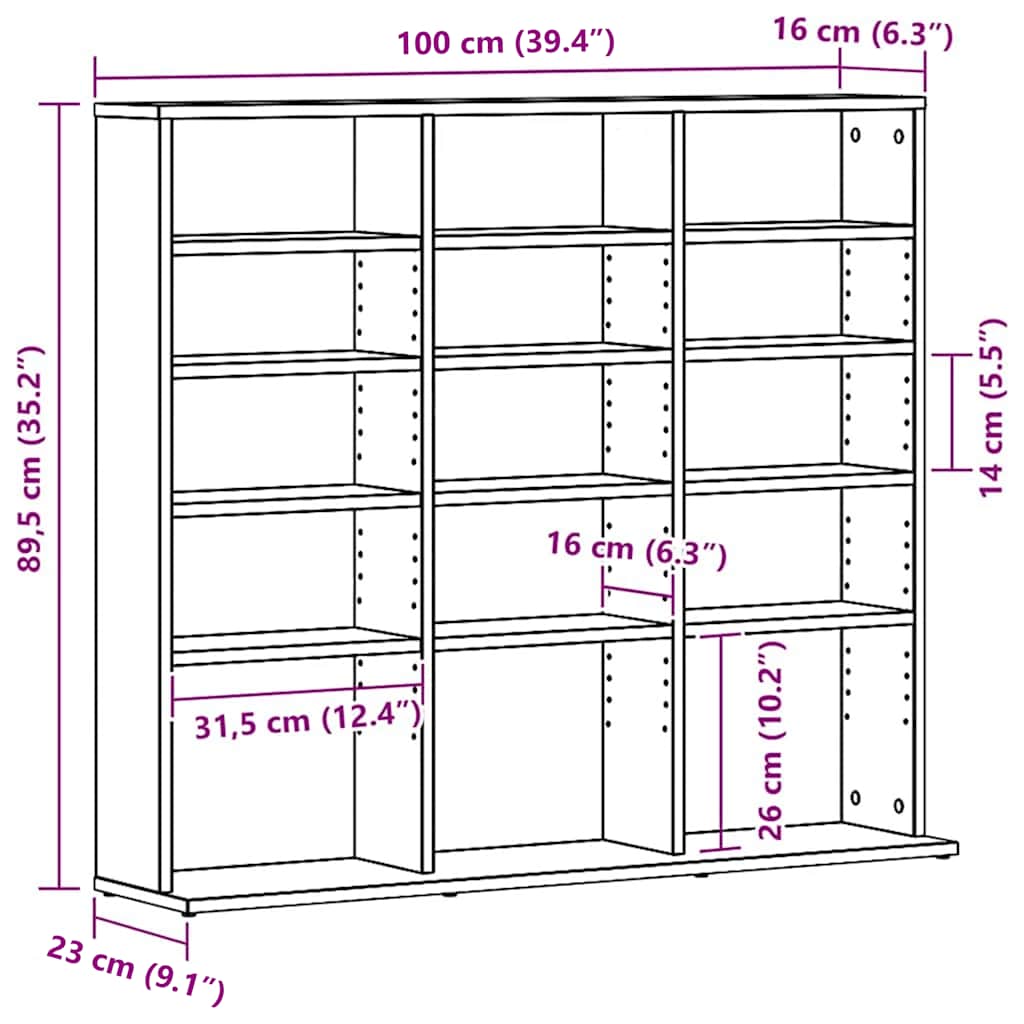 CD-Schrank Schwarz Eichen-Optik 100x23x89,5 cm Holzwerkstoff