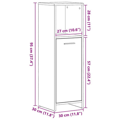 Badezimmerschrank aus schwarzer Eiche, 30 x 30 x 95 cm, Holzwerkstoff