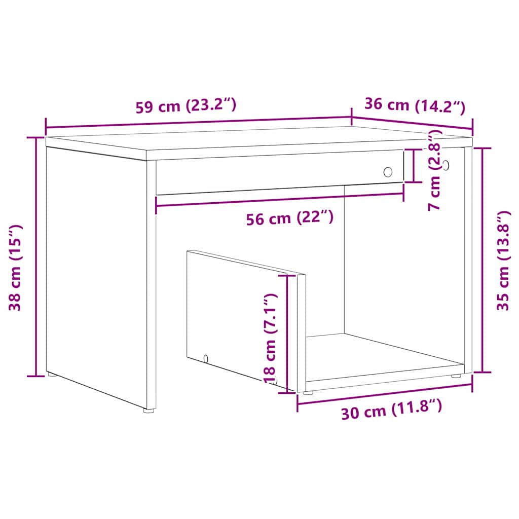 Beistelltisch Schwarz Eichen-Optik 59 x 36 x 38 cm