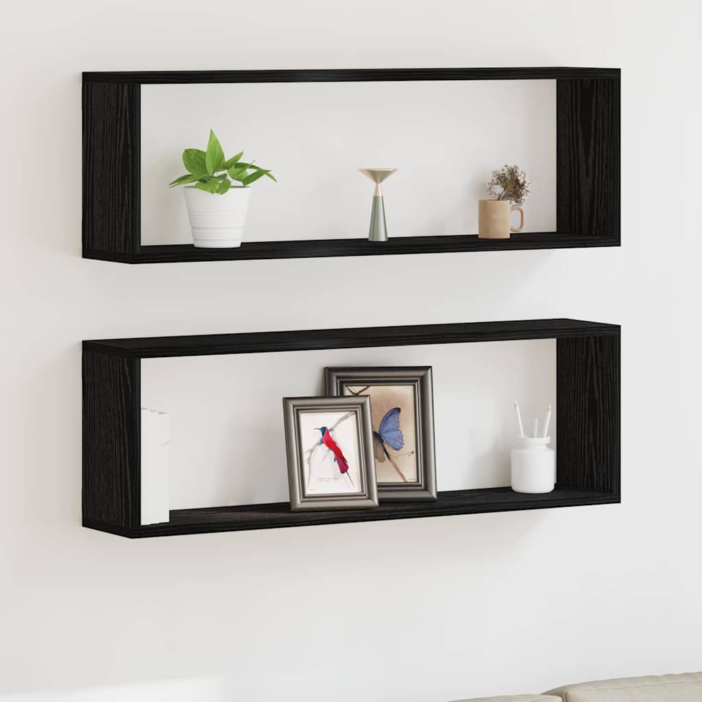 Wandregal mit Regal 2 pcs Schwarz Eichen-Optik 80 x 15 x 26 cm