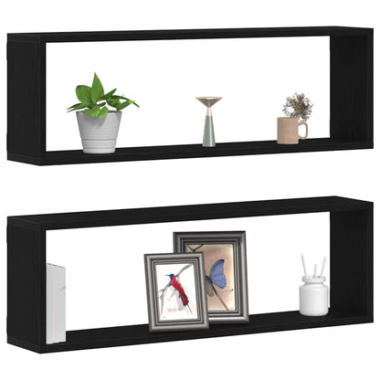Wandregal mit Regal 2 pcs Schwarz Eichen-Optik 80 x 15 x 26 cm