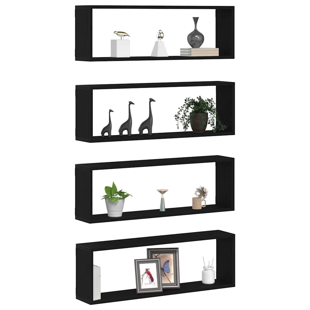 Wandregal mit Regal 4 pcs Schwarz Eichen-Optik 80 x 15 x 26 cm