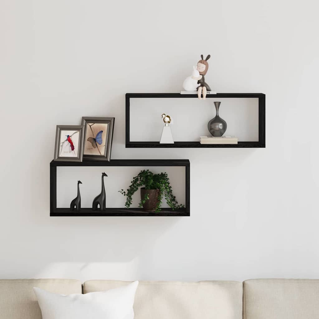 Wandregale mit Regal 2 pcs Schwarz Eichen-Optik 60 x 15 x 23 cm