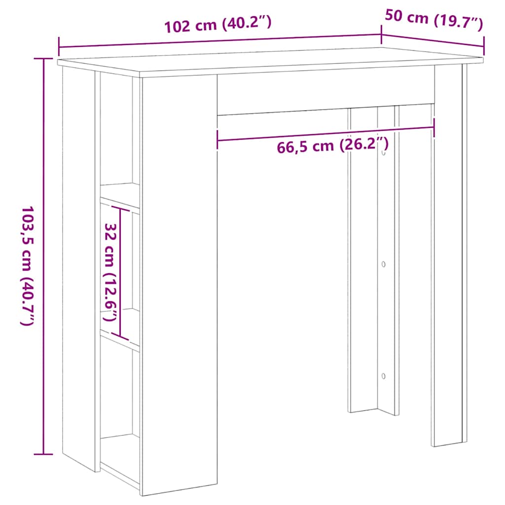 Bartisch Schwarz Eichen-Optik 102 x 50 x 103,5 cm Holzwerkstoff