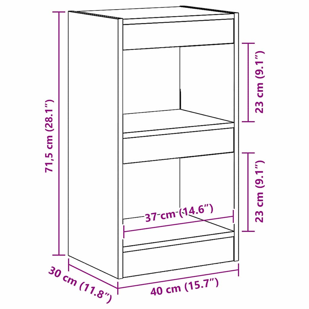 Bücherregal Schwarz Eichen-Optik 40 x 30 x 71,5 cm