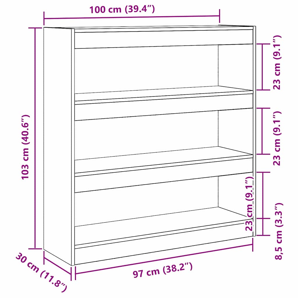 Bücherregal Eiche handwerklich 100 x 30 x 103 cm Holzwerkstoff
