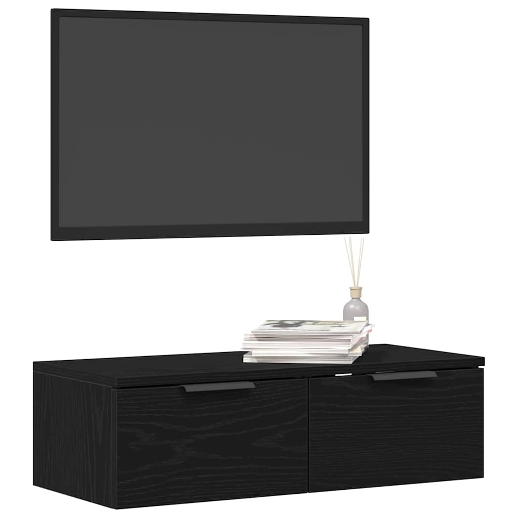 Wandschrank Schwarz Eichen-Optik 68 x 30 x 20 cm Holzwerkstoff