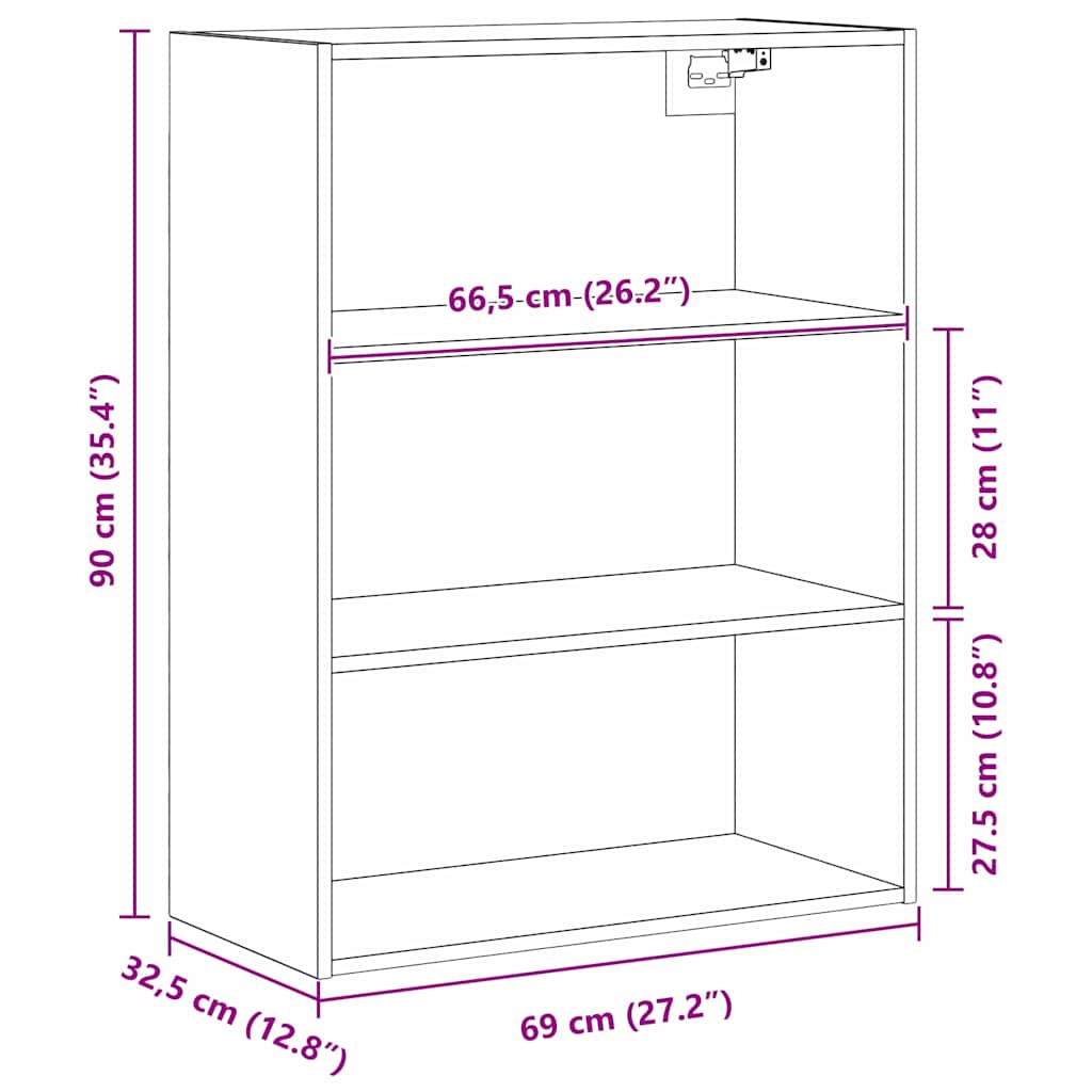 Hängender Wandschrank Schwarze Eiche 69,5 x 32,5 x 90 cm