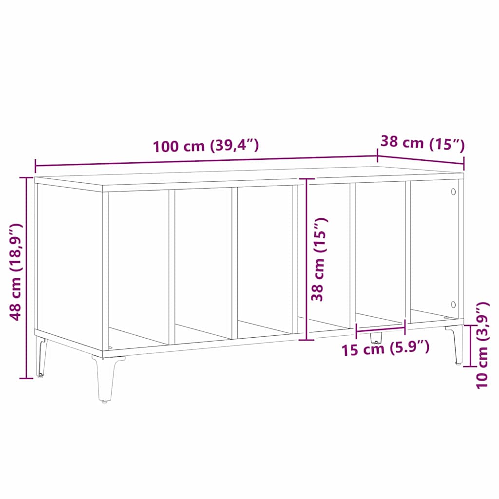 Schallplattenschrank Schwarz Eichen-Optik 100 x 38 x 48 cm