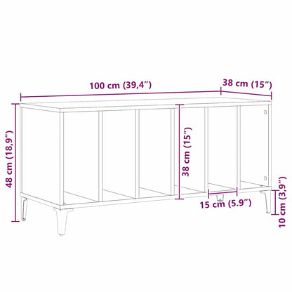 Schallplattenschrank Schwarz Eichen-Optik 100 x 38 x 48 cm