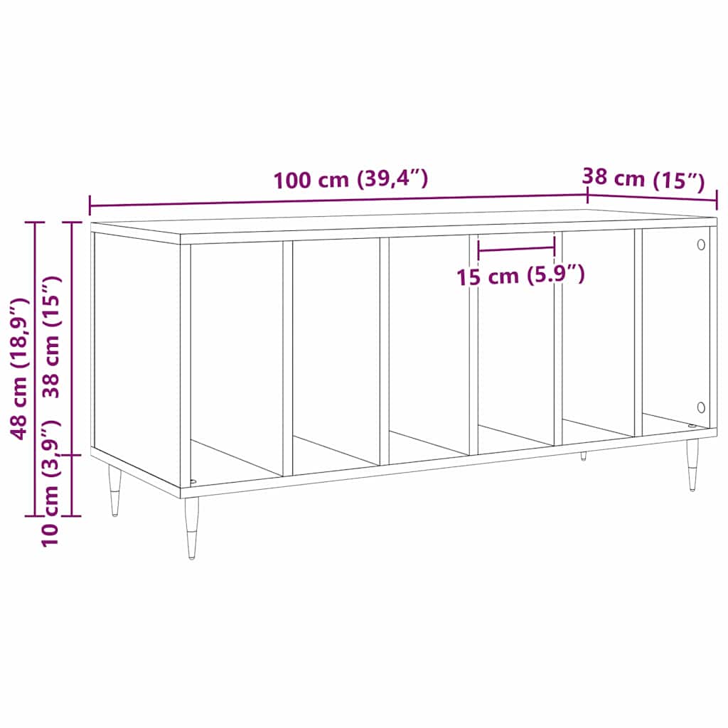 Schallplattenschrank Schwarz Eichen-Optik 100 x 38 x 48 cm